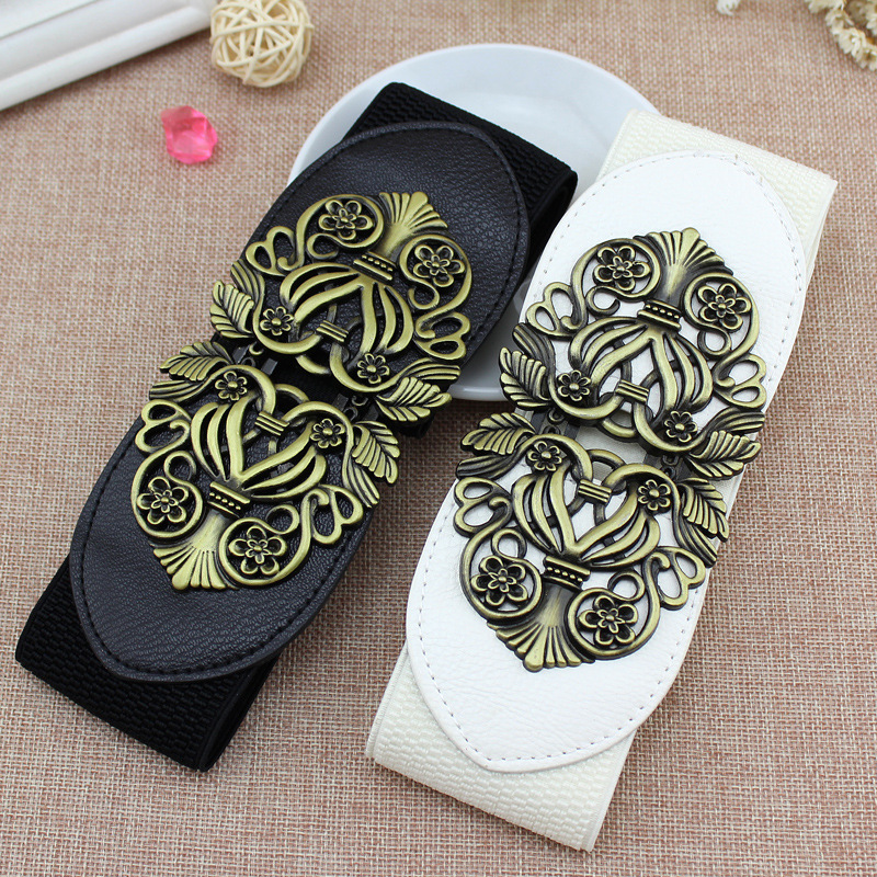 Estilo coreano Palacio retro tallado cinturón ancho elástico de las mujeres de moda cinturón elástico faja cintura sello de la cintura entrega de una sola pieza
