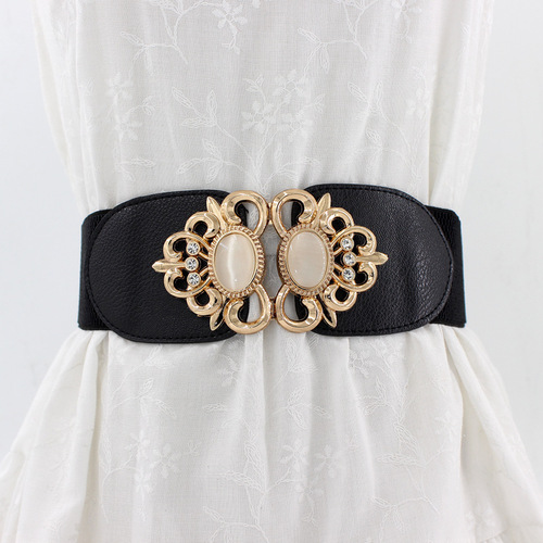 Women's Versatile Girdle Elastic Belt Fashionable Girdle Women's Double Cat's Eye Inlaid Skirt Belt Decoration One Piece Dropshipping