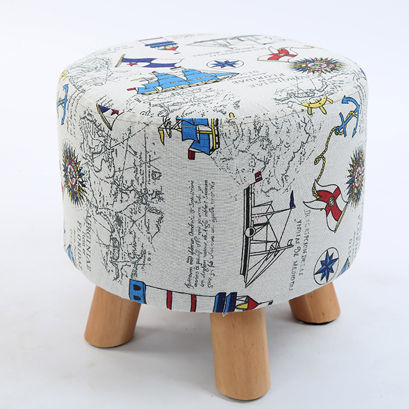 Taburete pequeño de tela al por mayor, hogar de moda, sala de estar para adultos, taburete redondo pequeño, taburete de sofá, taburete bajo de madera, taburete creativo para cambiar zapatos