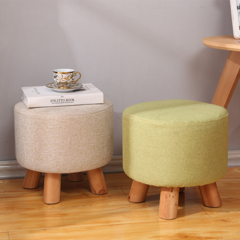 Taburete pequeño de tela al por mayor, hogar de moda, sala de estar para adultos, taburete redondo pequeño, taburete de sofá, taburete bajo de madera, taburete creativo para cambiar zapatos