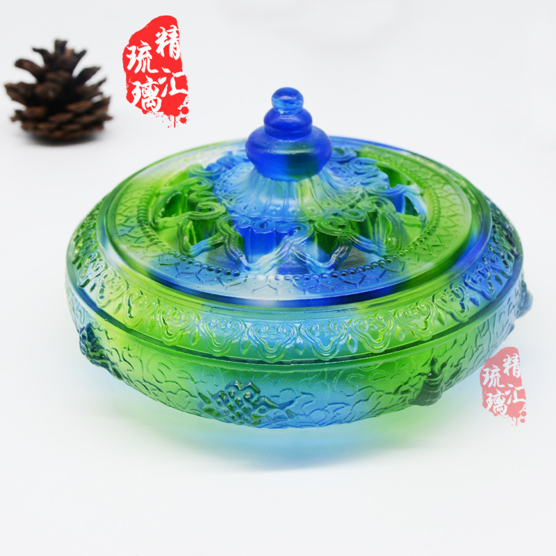 琉璃香炉 佛前琉璃香薰炉供具 寺庙佛堂八吉祥香炉批发禅意