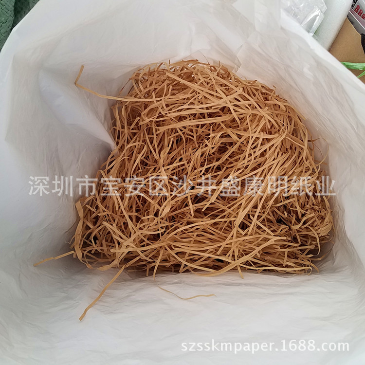 专业生产木色直条牛皮纸丝原色碎纸盒填充纸丝天然拉菲草水果填充