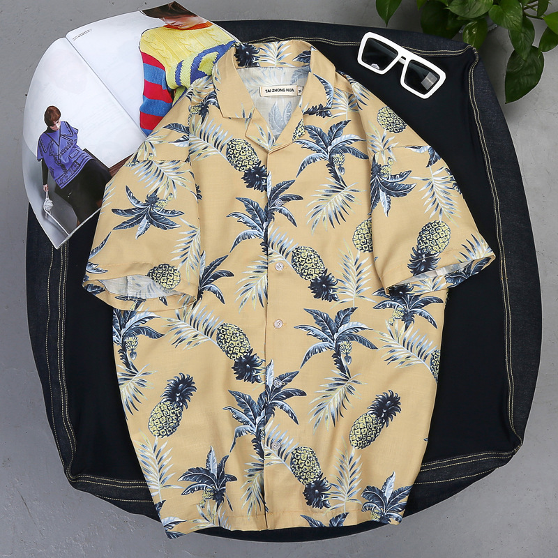 Summer five-quarter sleeve couple thin shirt men's loose Beach flower shirt Hawaii seaside vacation travel short sleeve