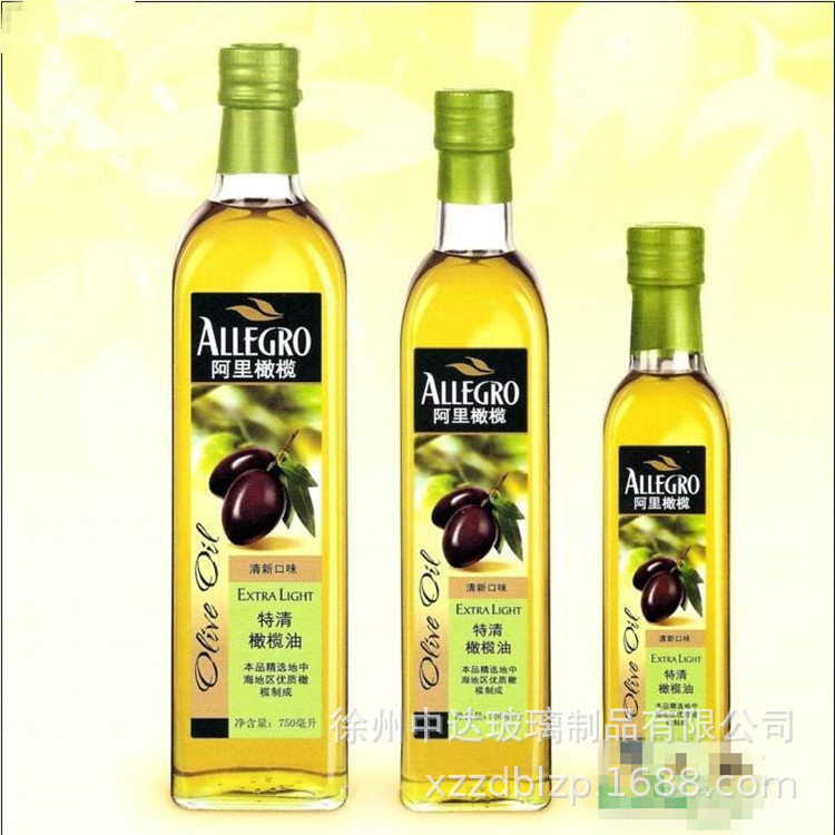 批发250ml方橄榄油瓶创意食用油玻璃瓶墨绿山茶油瓶500ml麻油瓶