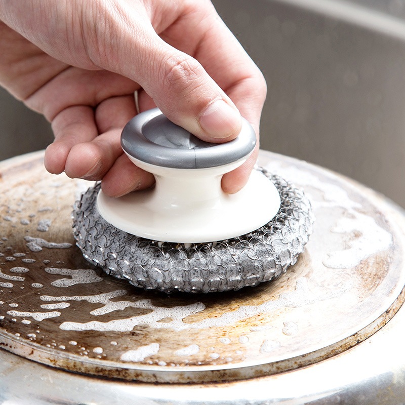 清沐メーカーの取っ手付きのスチールボールの台所用品の清潔ボールの家庭用の鉄のボールのブラシは鍋を洗ってブラシを洗います。