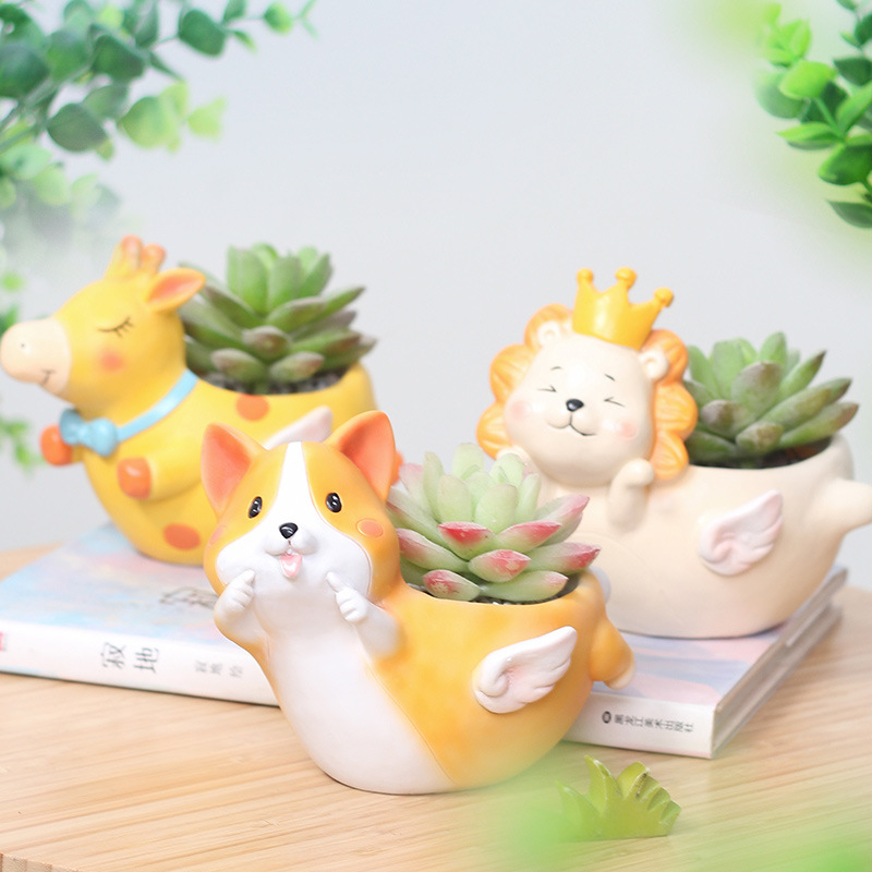 Chậu Cây Resin Chậu cây mọng nước hình gốc cây resin vintage, chậu mini hình động vật, trang trí bàn làm việc (RG-162)