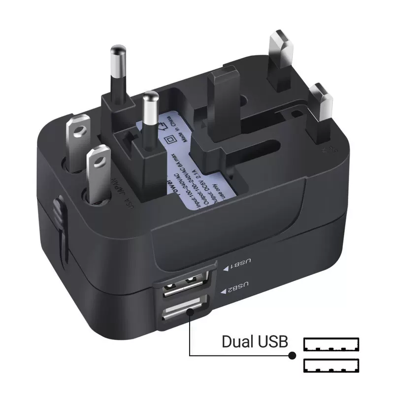 Переходник универсальный BISON202 с двумя USB 2.21A, заводская поставка, глобальный универсальный конвертер
