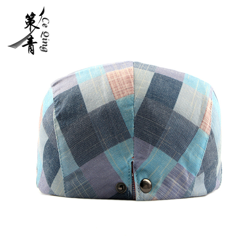 Sombrero de los hombres primavera y verano nueva moda coreana casquillo enarbolado mujeres a cuadros británicos boina ocio al aire libre hacia adelante sombrero