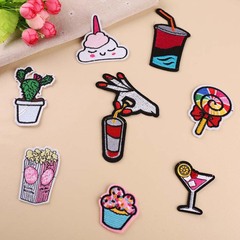 Embroidered patch with computerized stitching, high-quality embroidery fabric patch, cola popcorn candy clothing patch