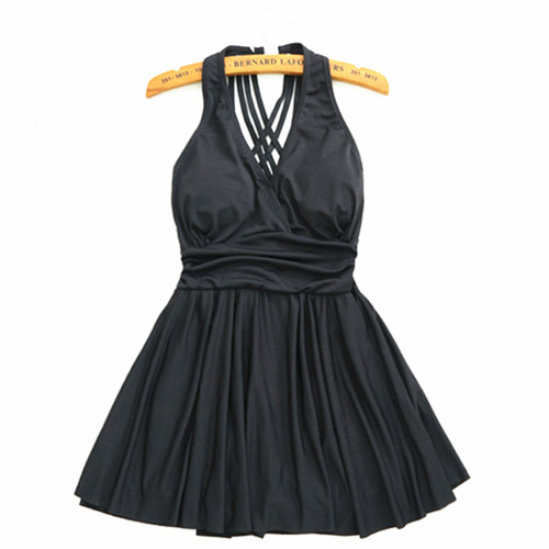 New one-piece skirt, boxer briefs, leaky back, fashionable and sexy belly-covering, conservative hot spring solid color, slimming, fresh swimsuit for women
