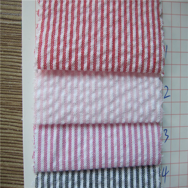 现货泡泡条纹布 涤棉色织条纹泡泡条 TC衬衫面料 条纹布