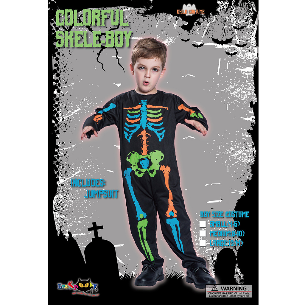 Traje de Halloween neutral niños colorido cráneo esqueleto mono tema Fiesta Campus Actividad juego traje