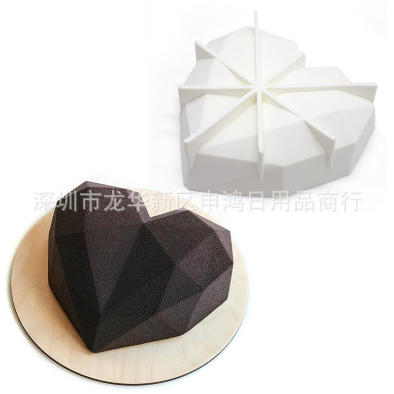 Manufacturer in stock thick diamond heart-shaped French mousse mold silicone cake mold baking Italian chocolate