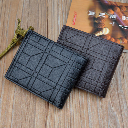 New men's wallet, men's short wallet, youth fashion plaid horizontal soft wallet, large capacity multi-card slot wallet