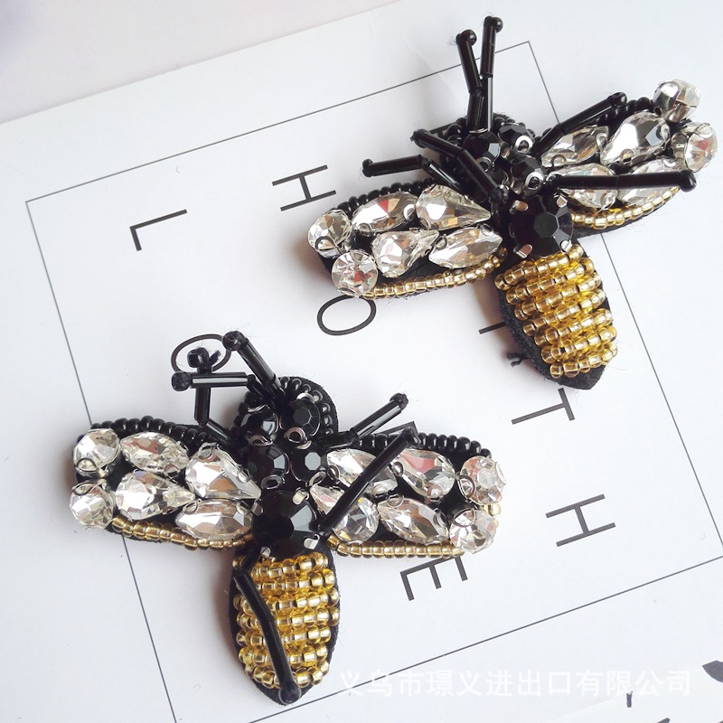 跨境手工钉珠米珠蜜蜂帽子鞋子装饰钻扣布贴昆虫小虫子服装辅料
