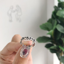 韩国韩版S925纯银 潮流时尚复古做旧十字花连扣个性开口戒指戒子