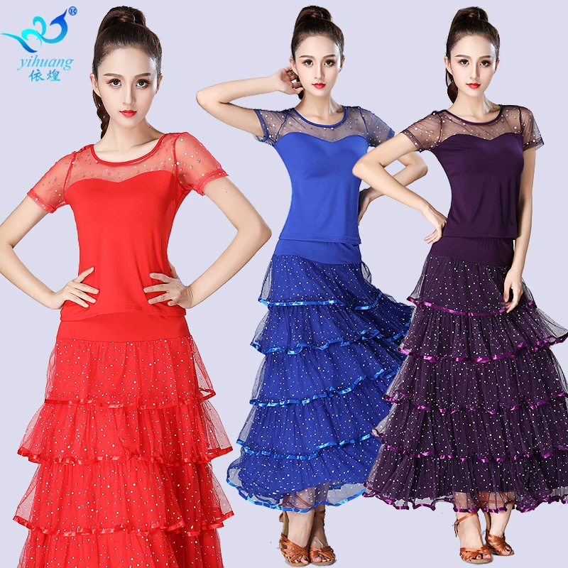 Юбка для бальных танцев, одежда для соревнований, современная танцевальная одежда с блестками, одежда для выступлений на сцене, одежда для вальса, юбка, большая распашная юбка