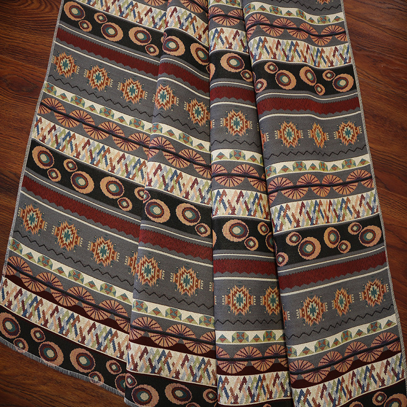 爆款 民族风色织提花面料棉麻布料家纺箱包坐垫套厂家直销沙发布