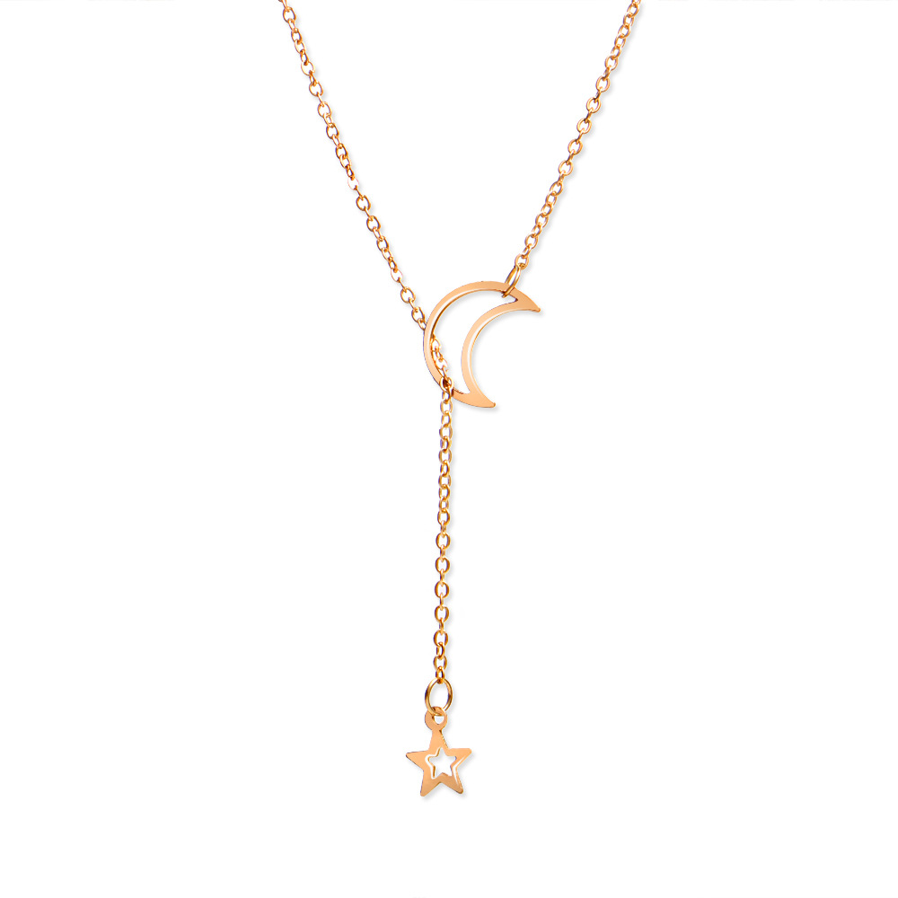 Cross-border Hot Five-pointed Star Necklace Sweet Style Popular Simple Retro Moon Star Pendant Necklace necklace