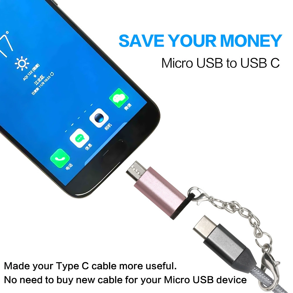 Adapter head Type-C female to Android male с цепью type-C to micro header header with chain