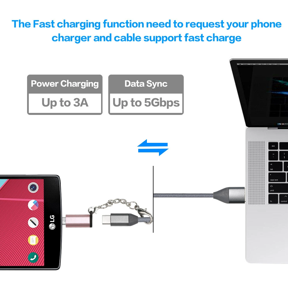 Adapter head Type-C female to Android male с цепью type-C to micro header header with chain