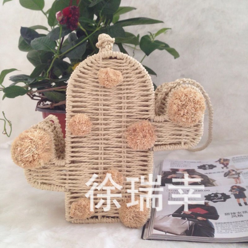 New Mini Straw Bag, Hand-Woven Women's Bag, Cactus-Shaped Shoulder Bag, Daily Commuting Mobile Phone Coin Purse