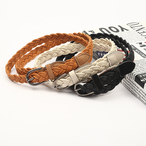 New style braided women's decorative pants belt thin casual woven belt dress decoration belt wholesale