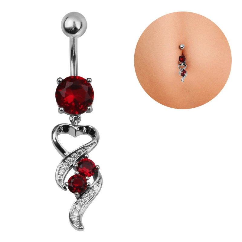 Navel Ring, 316L Medical Stainless Steel, 1.6×10×5 mm, European Style with Gemstone Pendant