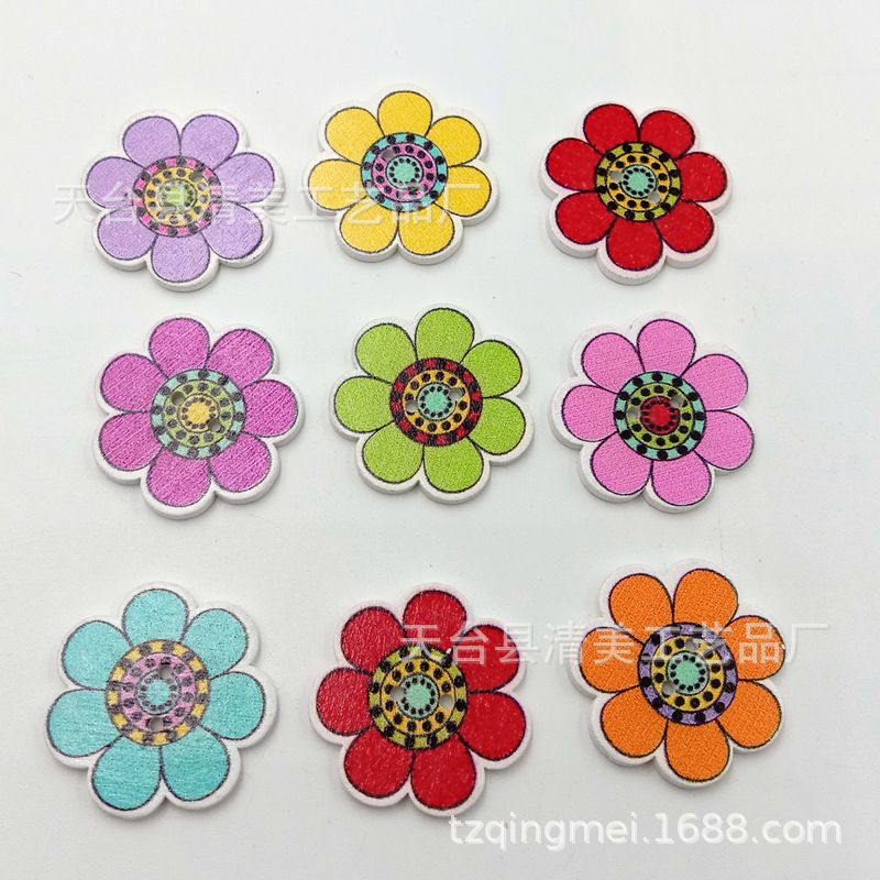25mm fondo blanco pintado siete pétalos de flores DIY fondo blanco girasol botones de madera 50 piezas por paquete