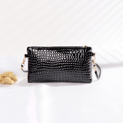 New crocodile pattern small square bag for women, Korean coin purse hand-held single-shoulder crossbody bag, lacquered leather key and phone slim wallet