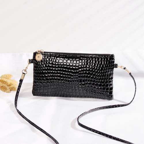 New crocodile pattern small square bag for women, Korean coin purse hand-held single-shoulder crossbody bag, lacquered leather key and phone slim wallet