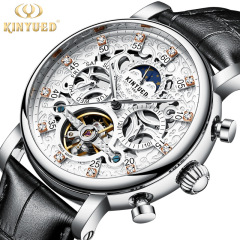KINYUED Men's Watch Fully Automatic Mechanical Watch Tourbillon Mechanical Watch Hollow Genuine Leather Watch Men's Watch