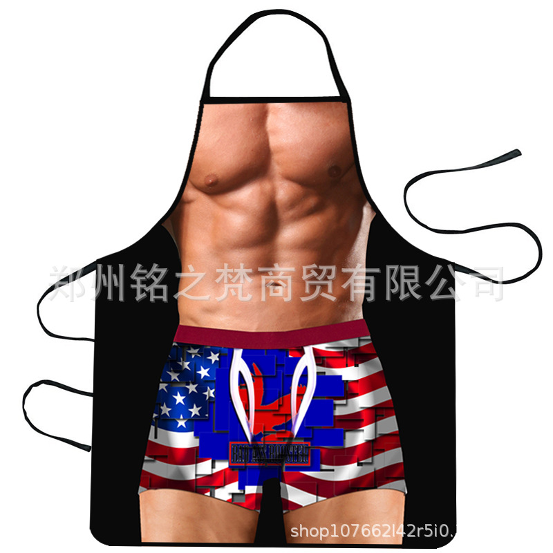 Suministro transfronterizo de Amazon Venta caliente creativa personalidad divertida impresa delantal músculo hombres sexy delantal suministro de la fábrica