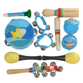 奥尔夫玩具10件套装 奥尔夫益智早教乐器 沙锤手铃棒铃响筒小喇叭