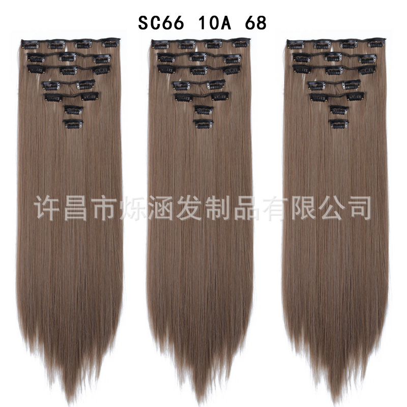 Los fabricantes venden al por mayor pelucas europeas y americanas, fibras químicas, 16 tarjetas, 7 piezas, extensiones de cabello para mujeres, extensiones de cabello de seda de alta temperatura, cabello largo y liso, cabello con tarjeta