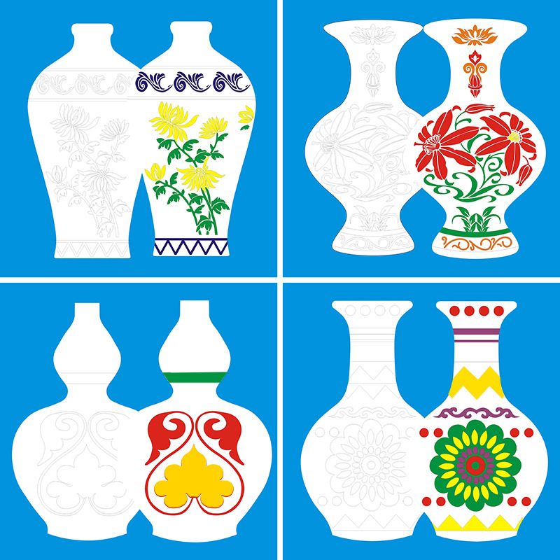 Kindergarten Handmade Mold Painted Vase Hand-painted White Color Filling Hard Cardboard Creative DIY Art Materials