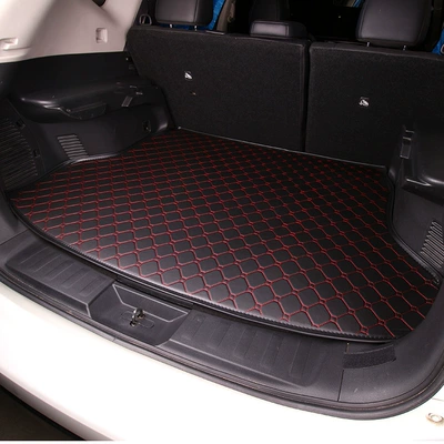 Cross-Border Spherical Trunk Mats, Leather Rear Compartment Luggage Mats, Complete Range of Styles, Automotive Supplies Source Factory (Trunk Mat) - flat-edge-spherical-black-red-line-custom