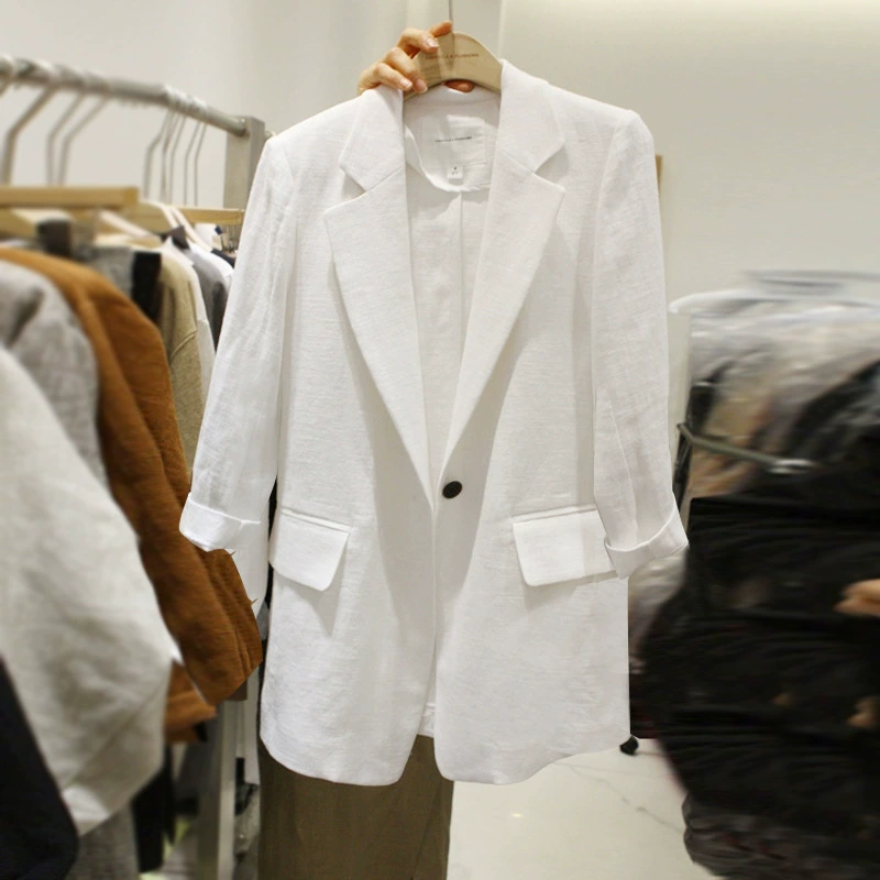 2021 летний Новый женский костюм больших размеров из хлопка и льна 200 кг Толстая сестра CHIC тонкое пальто для похудения в Корейском стиле