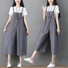 Suspenders, trousers, suitable for import, cotton and linen, high waist, plus size, lifting effect