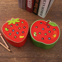 Wooden Montessori early education fruit catching insect game baby intelligence magnetic fun insect catching caterpillar fishing toy