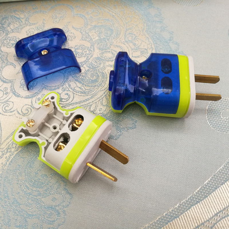 厂家直销加厚工字型包胶大功率电源二极插头纯铜1.4厚铜（转动)