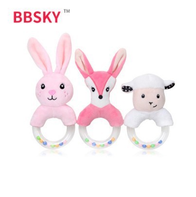 Cute creative cartoon rabbit fox sheep hand ring hand rattle baby plush toy manufacturer wholesale