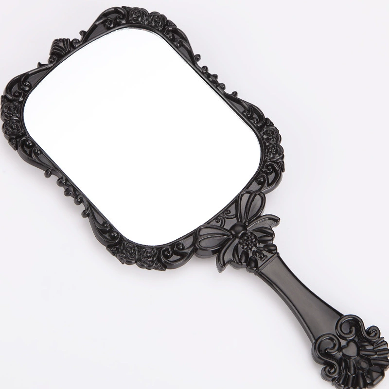 Handheld Mirror Retro Square 3D with Butterfly Accent, Black, Large