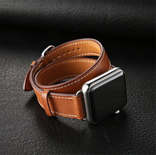 适用苹果手表iwatch单圈双圈手镯牛皮表带适用Apple watch牛皮带