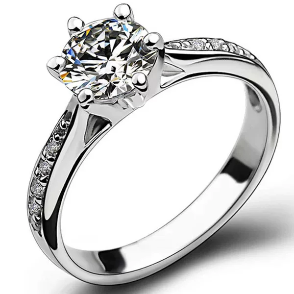 JZ016 Chanel silver new six-claw jewelry simple 70-point diamond ring imitation diamond Women's Japanese and Korean style wedding gift