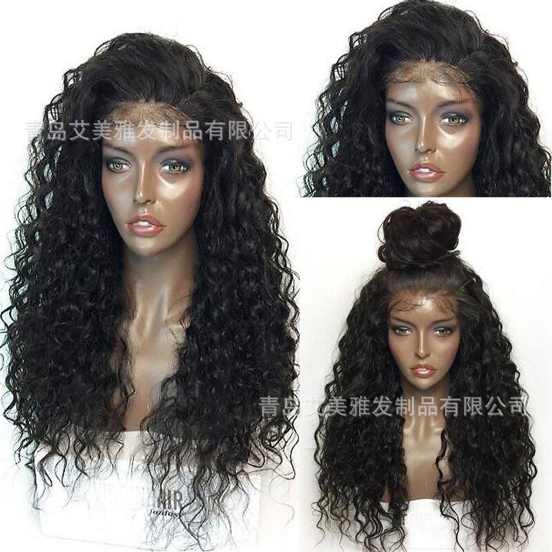 Cross-Border Supply and Distribution of Lace Real Hair Half-Hand Hook Wig Small Curly Chemical Fiber High Temperature Headgear Manufacturer Long Curly Hair
