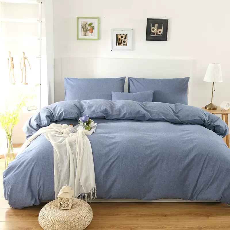 纯棉色织水洗棉被套简约风全棉四件套学生宿舍三件套床单被罩