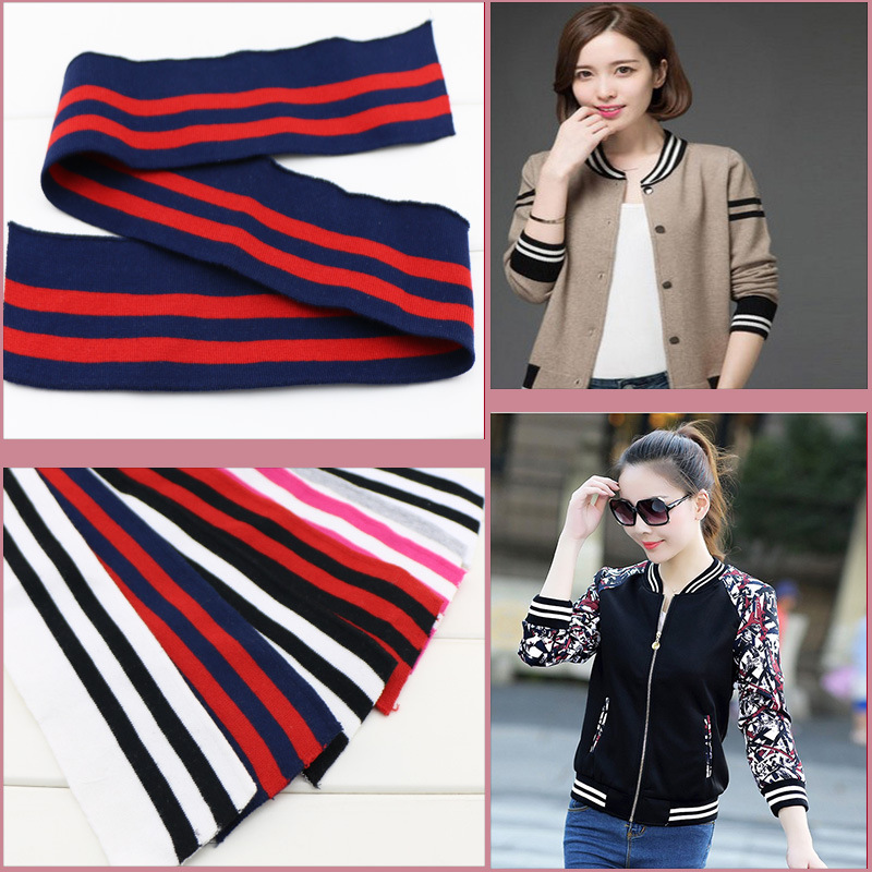 夏秋纯棉针织条纹螺纹布料弹力领口袖口下摆下脚收口螺纹罗口面料