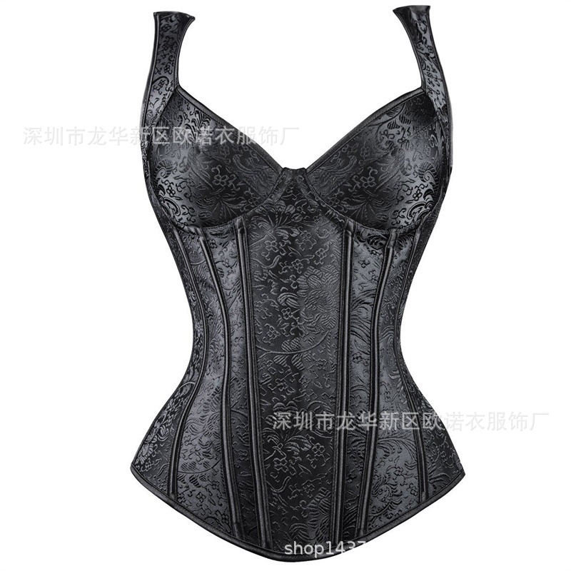 亚马逊爆款推荐 欧美宫廷印花束身衣肩带美体收腹塑身衣一件代发