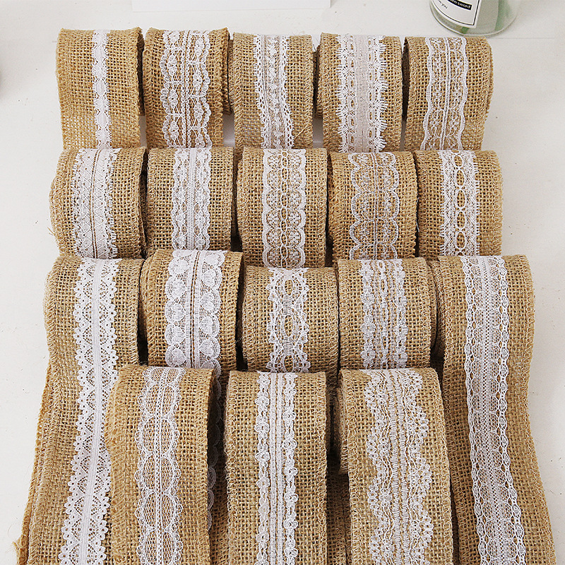 厂家批发 麻布卷花边蕾丝卷 DIY手工婚庆圣诞工艺蕾丝麻布卷 麻绳